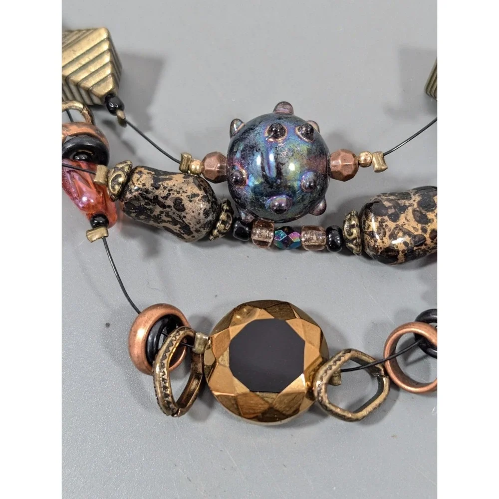Multi Strand Beaded‎ Necklace Glass Acrylic Mixed Media Eclectic Artsy 22